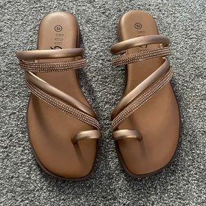 Rouge Helium Beige Sandals with Rhinestone Straps